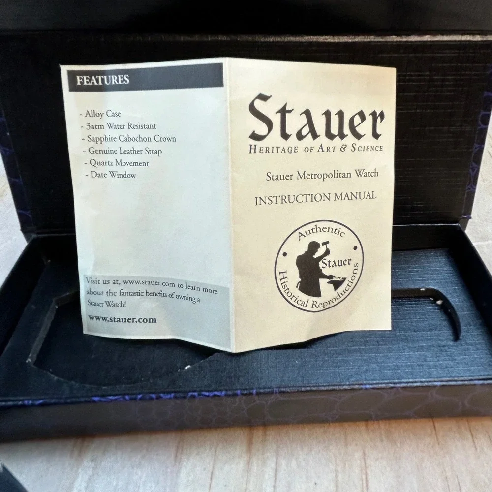Stauer Metropolitan Mens Watch Silver Tone Tonneau Roman Numeral Black Leather